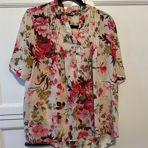T Tahari Floral Blouse - Pink and Green